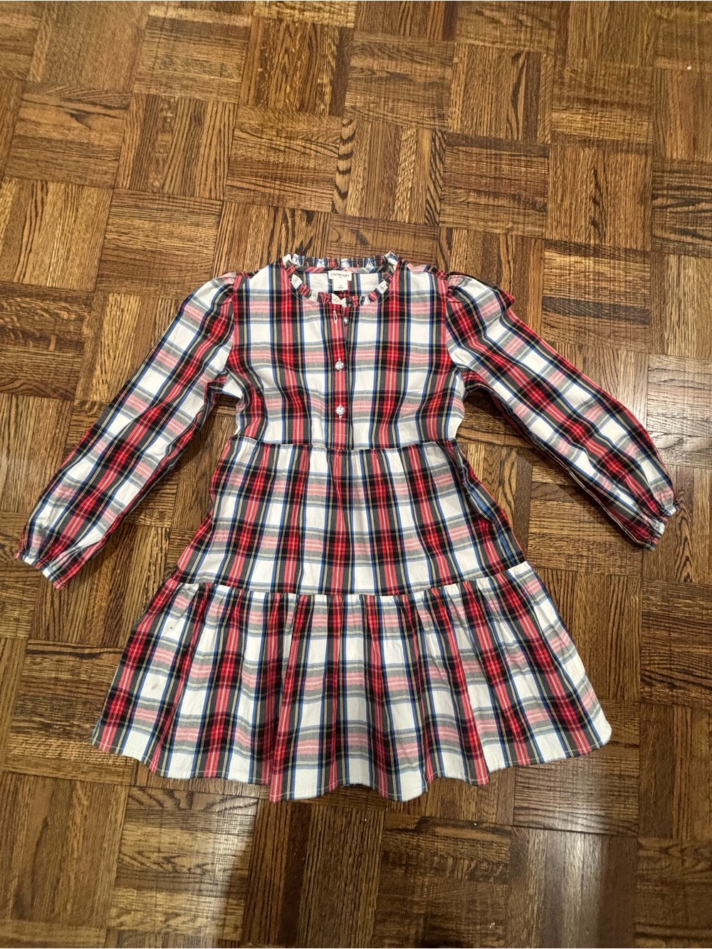 Crewcuts Girls Red Plaid Tiered Long-Sleeve Dress